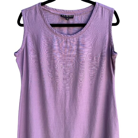 Azieno Vintage Womens Sleeveless Purple Linen Tiered Hem Side Slit Maxi Dress M - Picture 7 of 8